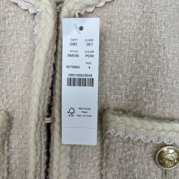 NWT J Crew Women's Size 4 Ivory Long Lady jacket Wool Blend Tweed Boucle BM556 - Picture 5 of 16